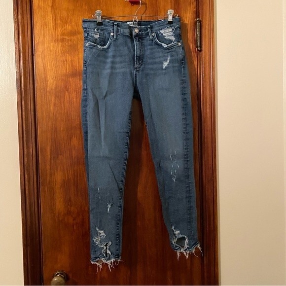 Agolde Jeans Sophie Crop Denim Skinny Spell Wash Medium Light Blue Raw Hem 29 - Picture 1 of 9